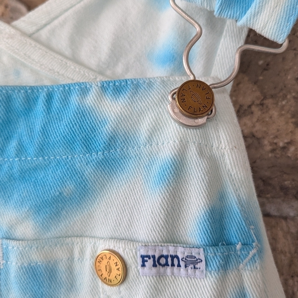 Flan Labs Aqua Blue White Tie Dye Overalls Size XS Forever Laughing at Nothing - Picture 3 of 9